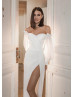 Off Shoulder Ivory Organza Slit Wedding Dress Off Shoulder Ivory Organza Slit Wedding Dress